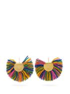 Matchesfashion.com Katerina Makriyianni - Tasselled Wool & 24kt Gold-plated Fan Earrings - Womens - Multi