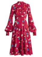Matchesfashion.com Erdem - Neville Hideko Print Stand Collar Silk Dress - Womens - Pink Print