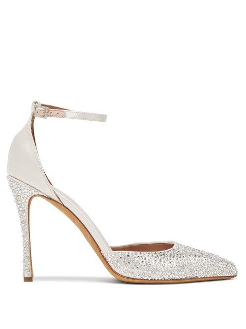 Matchesfashion.com Tabitha Simmons - Alhambra Crystal-embellished Satin Pumps - Womens - Light Grey