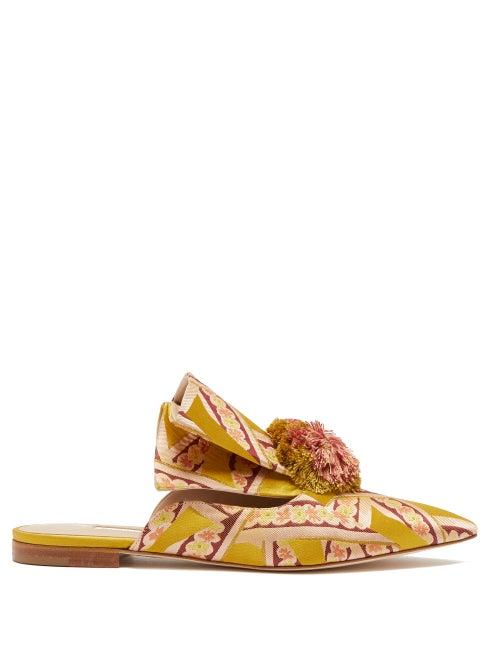 Matchesfashion.com Andrea Mondin - Rebecca Pompom Brocade Mules - Womens - Yellow Multi