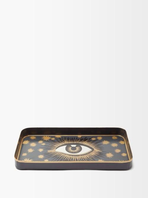 Les Ottomans - Eye Hand-painted Metal Tray - Black Multi