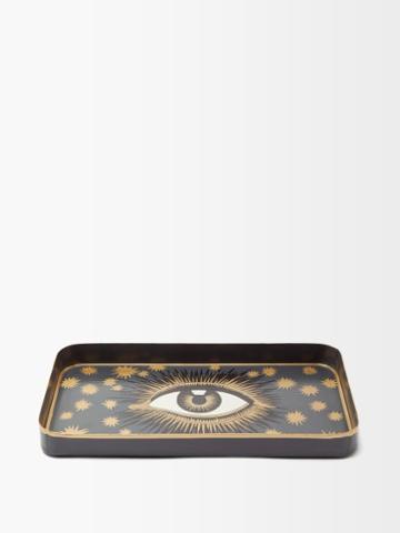 Les Ottomans - Eye Hand-painted Metal Tray - Black Multi