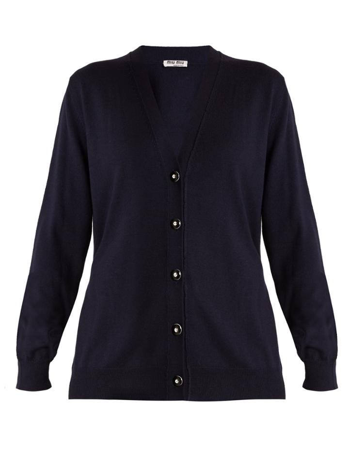 Miu Miu V-neck Tie-back Wool Cardigan