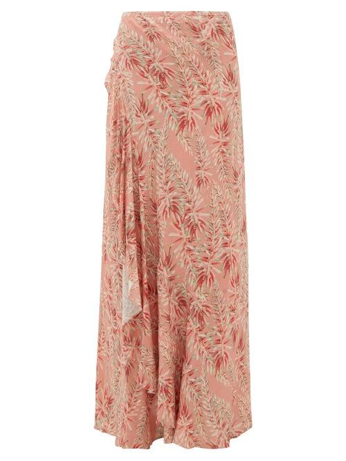 Matchesfashion.com Adriana Degreas - Aloe-print Ruffled Tie-front Skirt - Womens - Pink Print