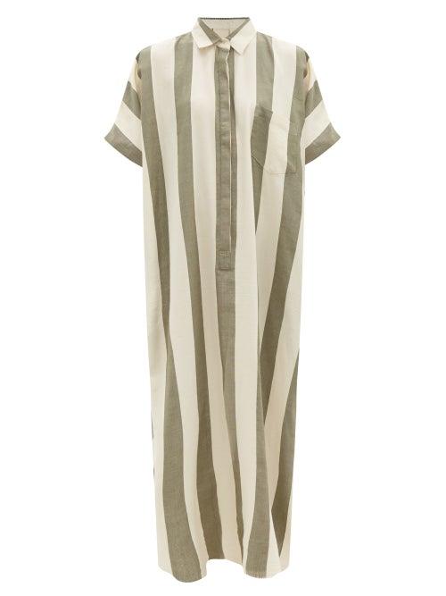 Ladies Beachwear Marrakshi Life - Patch-pocket Striped Cotton Kaftan - Womens - White Multi