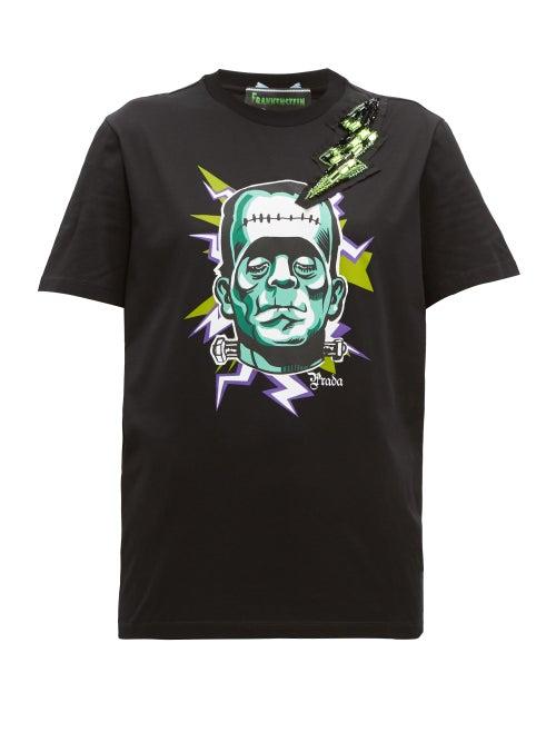 Matchesfashion.com Prada - Frankenstein Print Crystal Embellished T Shirt - Womens - Black Multi