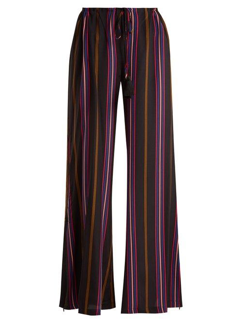 Matchesfashion.com Figue - Simone Striped Straight Leg Silk Trousers - Womens - Pink Multi