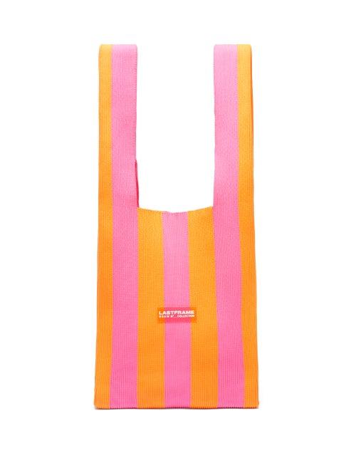 Matchesfashion.com Lastframe - Medium Striped Rib-knit Tote Bag - Womens - Orange Multi