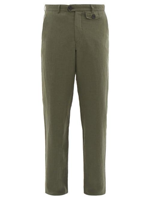 Matchesfashion.com Oliver Spencer - Fishtail Linen Blend Trousers - Mens - Green