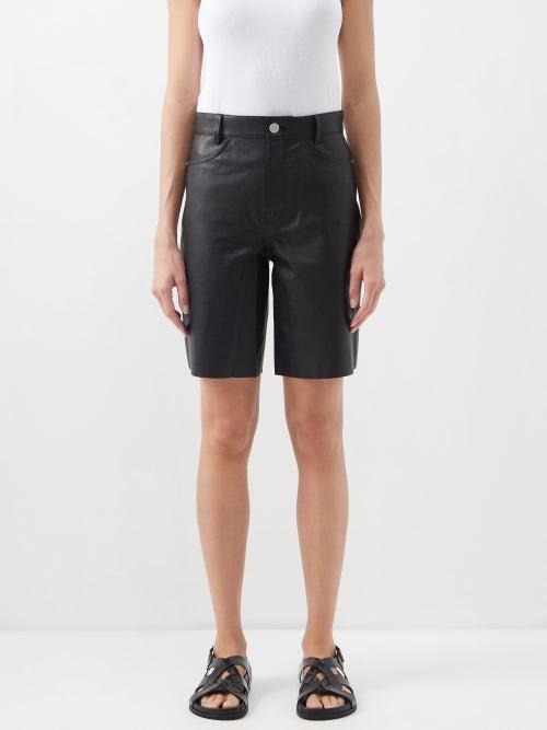 Frame - High-rise Leather Shorts - Womens - Black