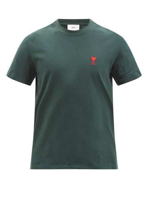 Ami - Ami De Caur-logo Cotton-jersey T-shirt - Mens - Dark Green