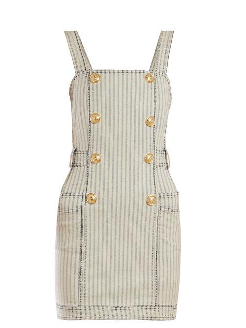 Matchesfashion.com Balmain - Striped Denim Mini Dress - Womens - Blue White