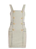 Matchesfashion.com Balmain - Striped Denim Mini Dress - Womens - Blue White