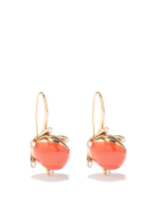 Colville - Clutch Gold-plated Drop Earrings - Womens - Orange Multi