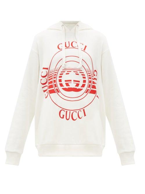 Matchesfashion.com Gucci - Logo-print Cotton-jersey Hooded Sweatshirt - Womens - White Print