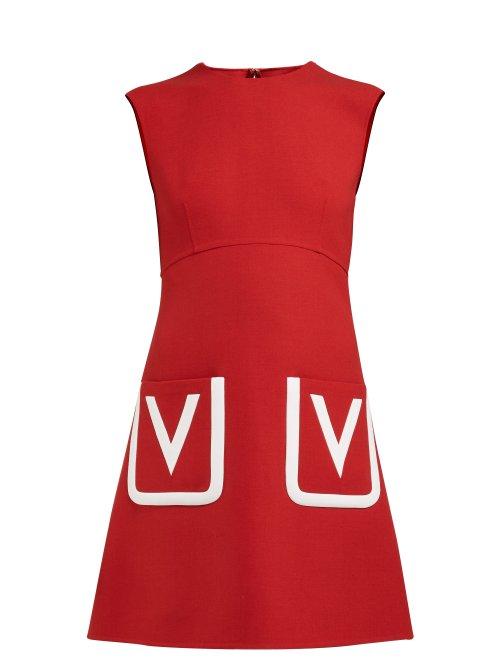 Matchesfashion.com Valentino - V Pocket Wool Crepe Mini Dress - Womens - Red White