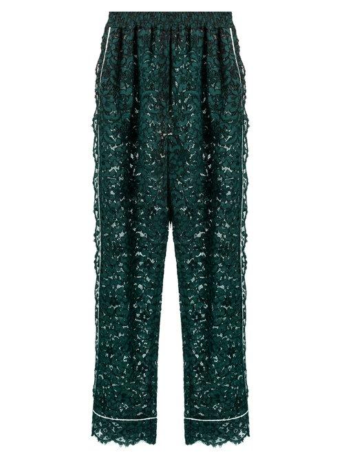 Matchesfashion.com Dolce & Gabbana - High Rise Straight Leg Cordonetto Lace Trousers - Womens - Green
