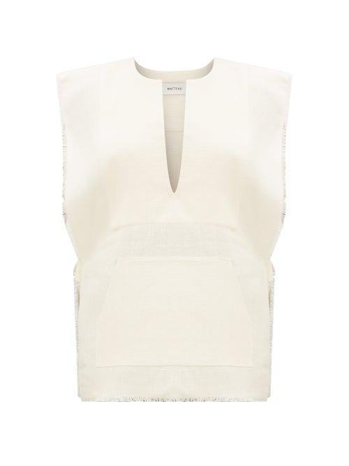 Matchesfashion.com Matteau - Fringed Edge Linen Poncho - Womens - White
