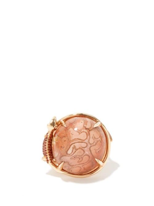 Matchesfashion.com Daniela Villegas - Fern Diamond, Sapphire & 18kt Rose Gold Ring - Womens - Red