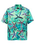 Louisa Ballou - Starfish-print Short-sleeved Cotton Shirt - Womens - Green Multi