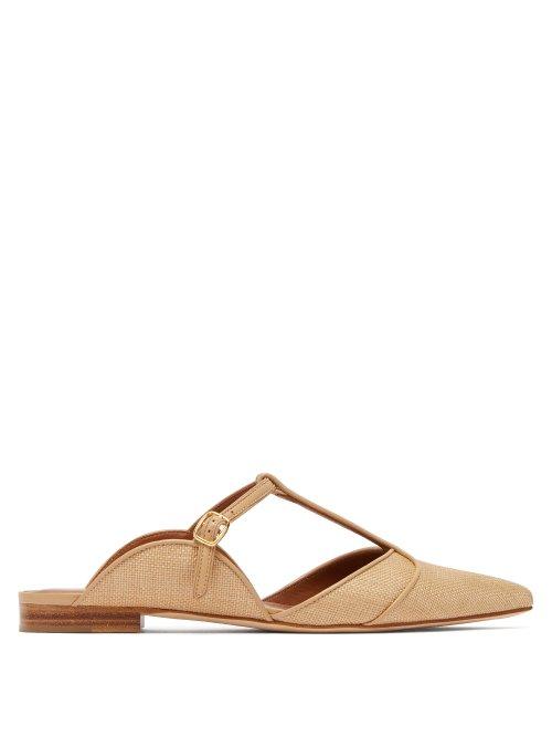 Matchesfashion.com Malone Souliers - Imogen Raffia Backless Flats - Womens - Beige