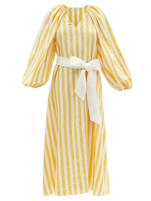 Ladies Rtw Vika 2.0 - Belted Striped Tencel-blend Midi Dress - Womens - Yellow