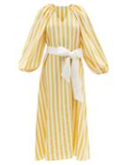 Ladies Rtw Vika 2.0 - Belted Striped Tencel-blend Midi Dress - Womens - Yellow
