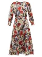 Matchesfashion.com Erdem - Yusra Poppy Collage-print Silk Voile Dress - Womens - Black Multi