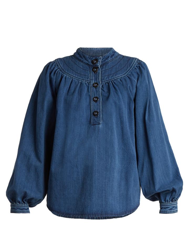 Chloé Long-sleeved Gathered-yoke Denim Shirt