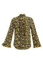 Matchesfashion.com Etro - Floral Print Ruffled Silk Chiffon Blouse - Womens - Yellow Multi