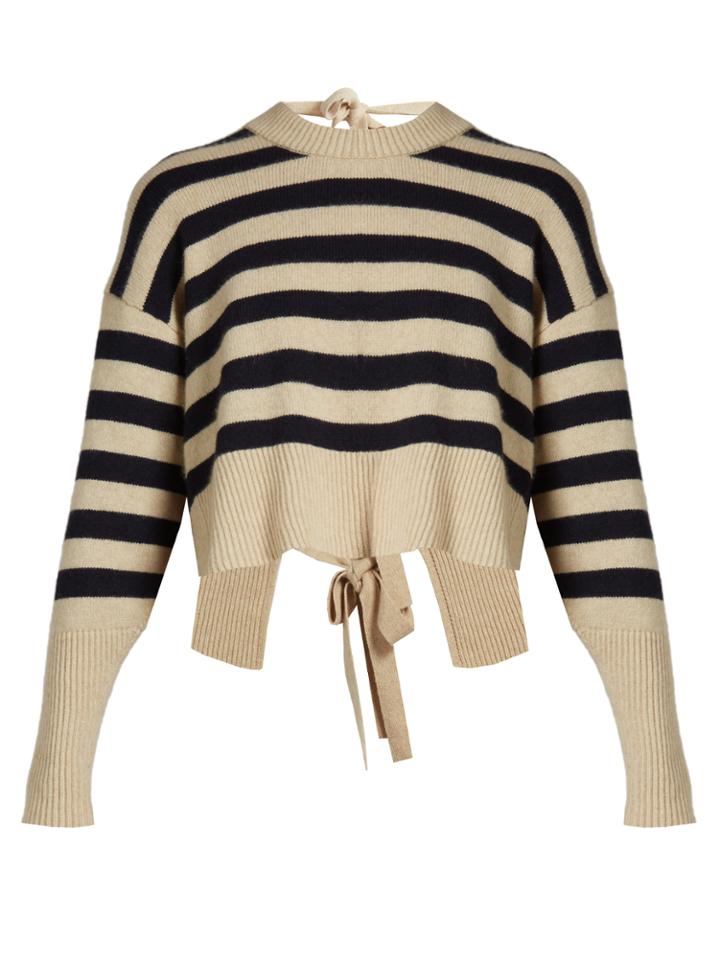 Khaite Renee Striped Tie-back Cashmere Sweater