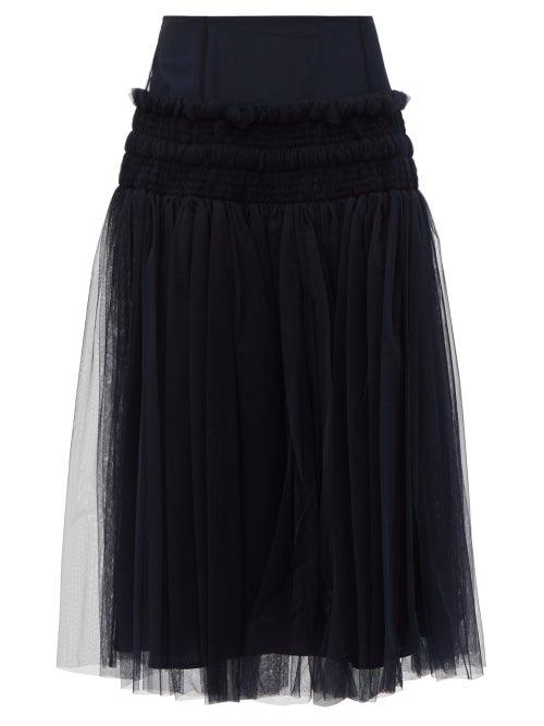 Matchesfashion.com Molly Goddard - Yasmina Smocked Tulle Skirt - Womens - Navy