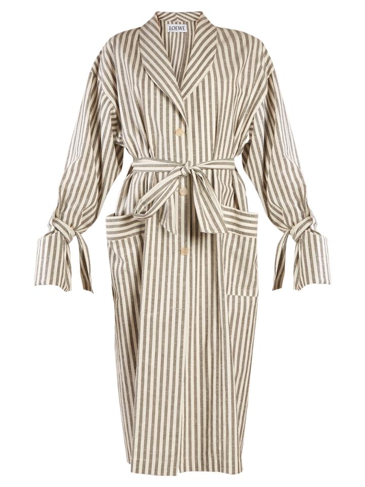 Loewe Tie-waist Striped-cotton Coat