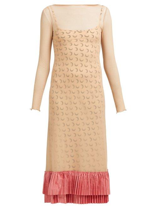 Matchesfashion.com Marine Serre - Pleated Hem Tulle Midi Dress - Womens - Beige Multi