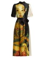 Matchesfashion.com Simone Rocha - Belted Tang Dynasty Print Satin Dress - Womens - Black Cream