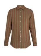Massimo Alba Point-collar Striped Linen Shirt