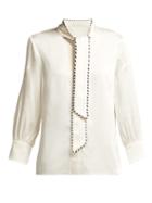 Matchesfashion.com Peter Pilotto - Tie Neck Grosgrain Trimmed Satin Blouse - Womens - White