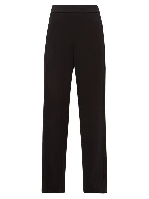 Matchesfashion.com Diane Von Furstenberg - Clara High Rise Satin Striped Wide Leg Trousers - Womens - Black