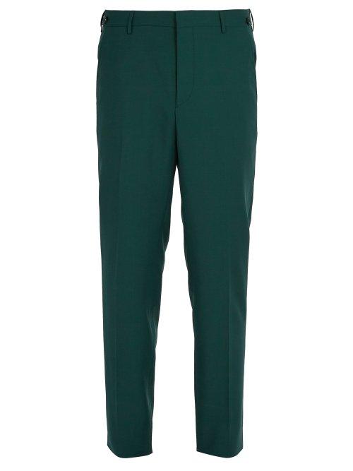 Matchesfashion.com Prada - Straight Leg Wool Blend Trousers - Mens - Green