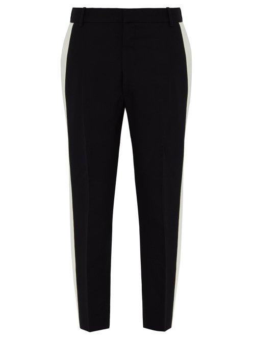 Matchesfashion.com Alexander Mcqueen - Contrast Stripe Slim Fit Wool Blend Trousers - Mens - Black