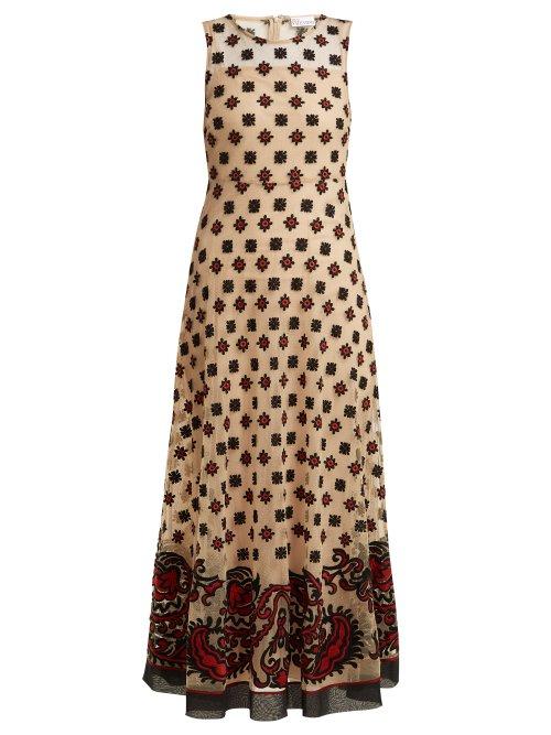 Matchesfashion.com Redvalentino - Embroidered Sleeveless Maxi Dress - Womens - Ivory Multi
