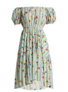 Matchesfashion.com Caroline Constas - Striped Floral Print Cotton Blend Dress - Womens - Blue White