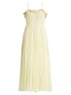 Matchesfashion.com Adam Lippes - Ruffle Trimmed Square Neck Pleated Dress - Womens - Light Yellow