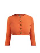 Matchesfashion.com Lisa Marie Fernandez - Cropped Sleeve Seersucker Cardigan - Womens - Orange