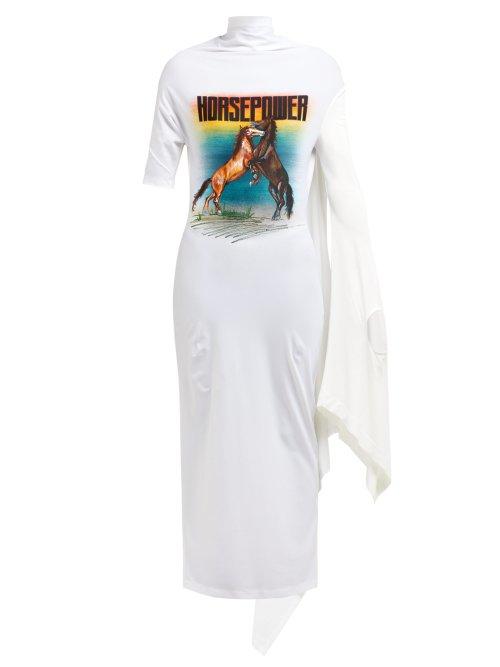 Matchesfashion.com Christopher Kane - Horsepower Asymmetric Sleeve Dress - Womens - White Multi
