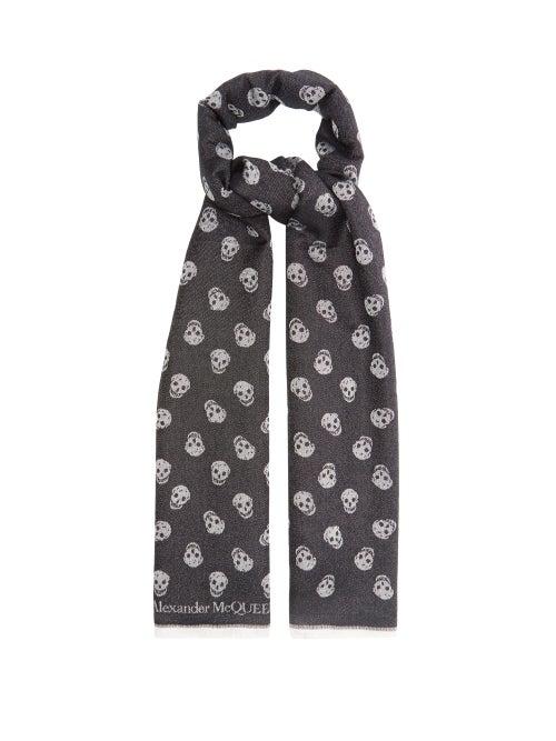 Alexander Mcqueen - Skull-jacquard Wool And Silk-blend Scarf - Mens - Black