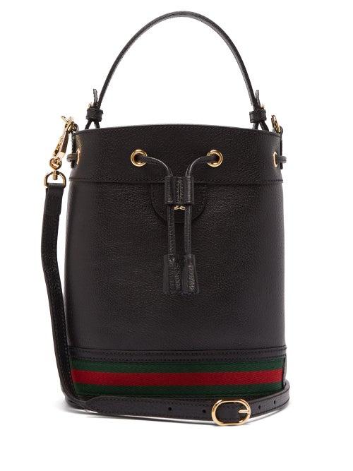 Matchesfashion.com Gucci - Ophidia Web Stripe Leather Bucket Bag - Womens - Black