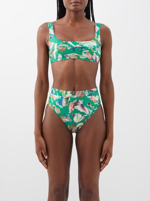 Ale Mais - Arlo Square-neck Floral-print Bikini Top - Womens - Green Multi