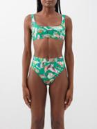 Ale Mais - Arlo Square-neck Floral-print Bikini Top - Womens - Green Multi
