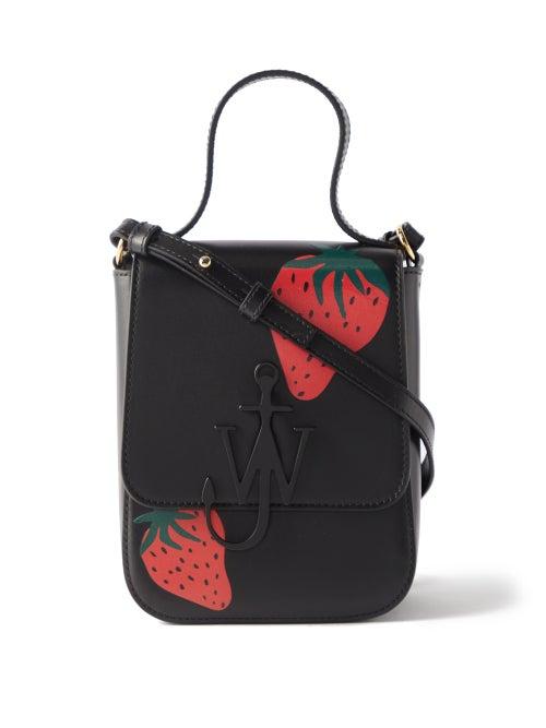 Jw Anderson - Strawberry-print Leather Cross-body Bag - Womens - Black Red